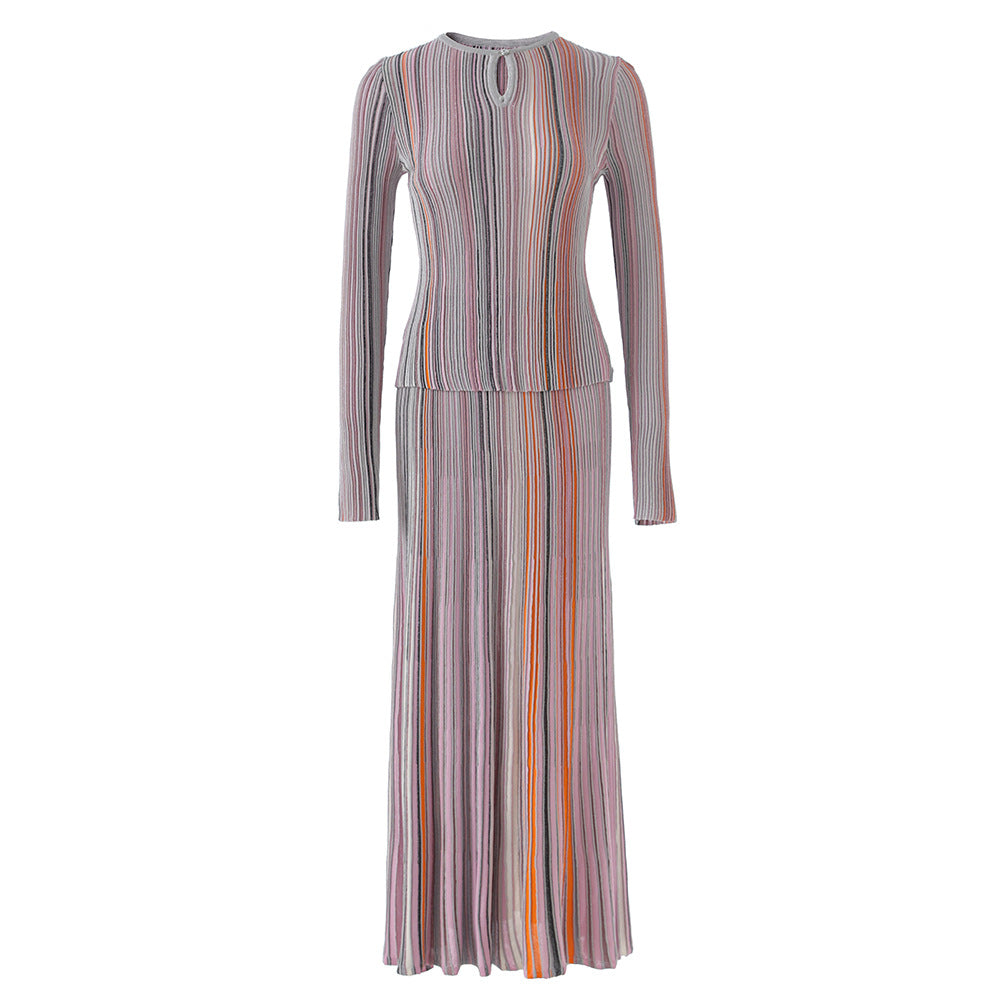 Ensemble Top Bouton & Jupe Élastique Manches Longues — Femme