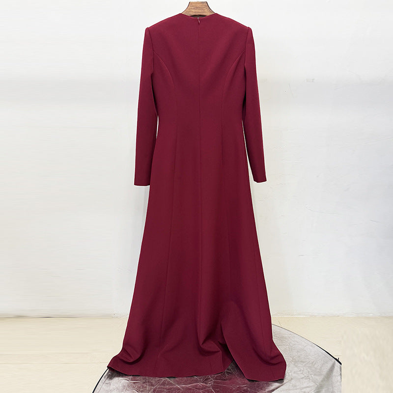 Robe Longue Mesh Strass Col V Patchwork — Glamour Femme