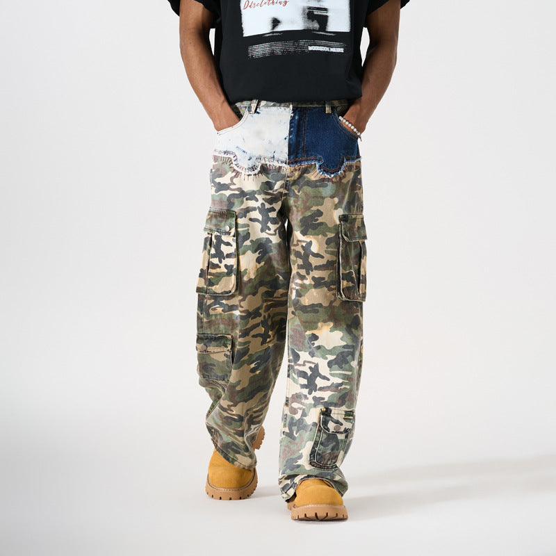 Jean Large Camouflage Patchwork Homme — Coupe Droite Street