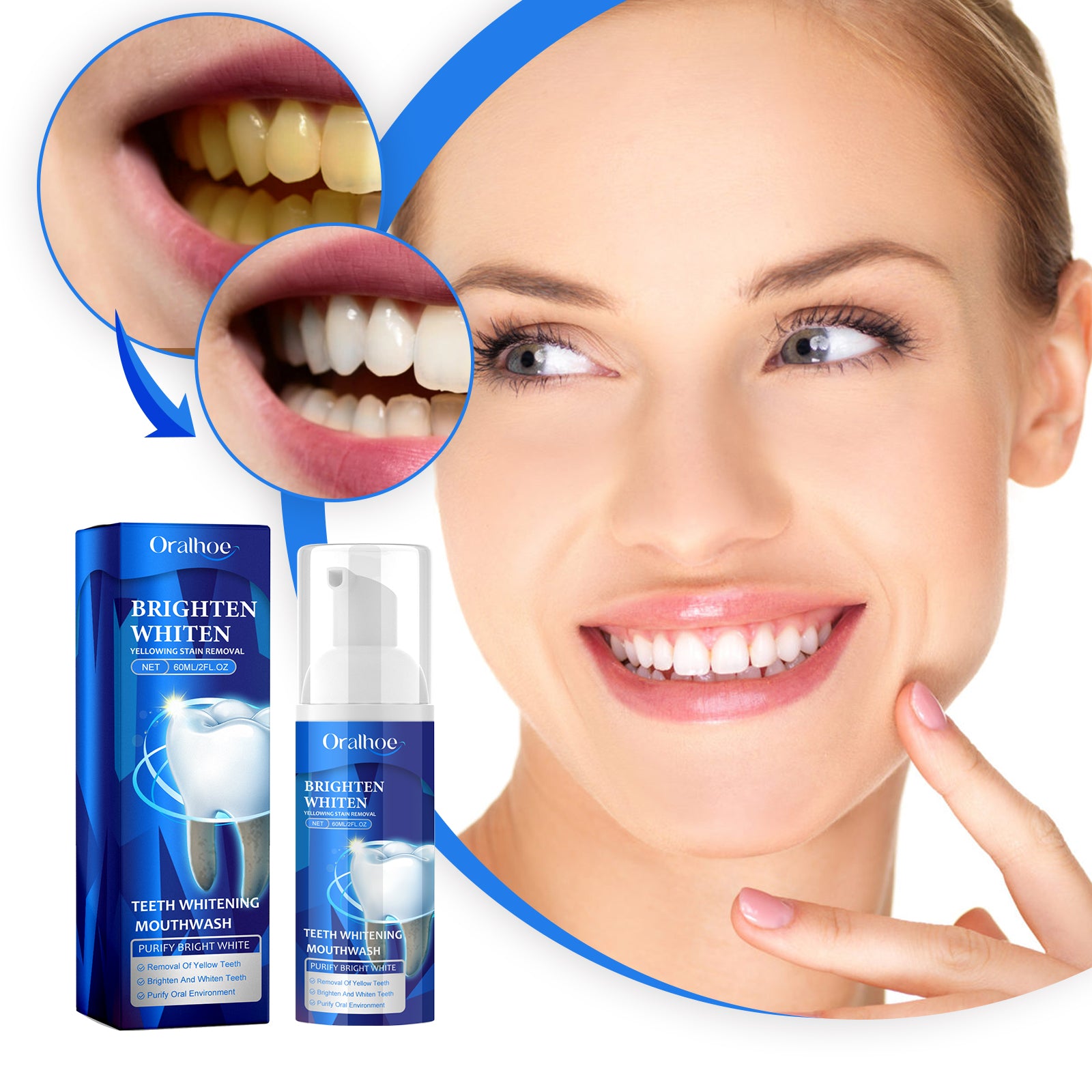 Bain de Bouche Blanchissant Premium — Anti-Taches, Anti-Tartre & Haleine Fraîche
