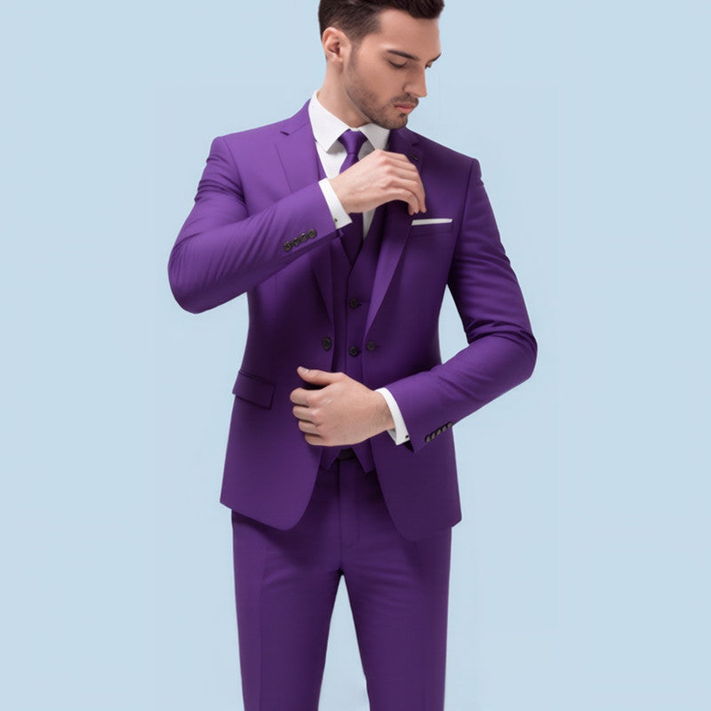 Men's Suit Set Youth Slim Fit Tuxedo Studio Groom Wear Korean Style Big Size Casual