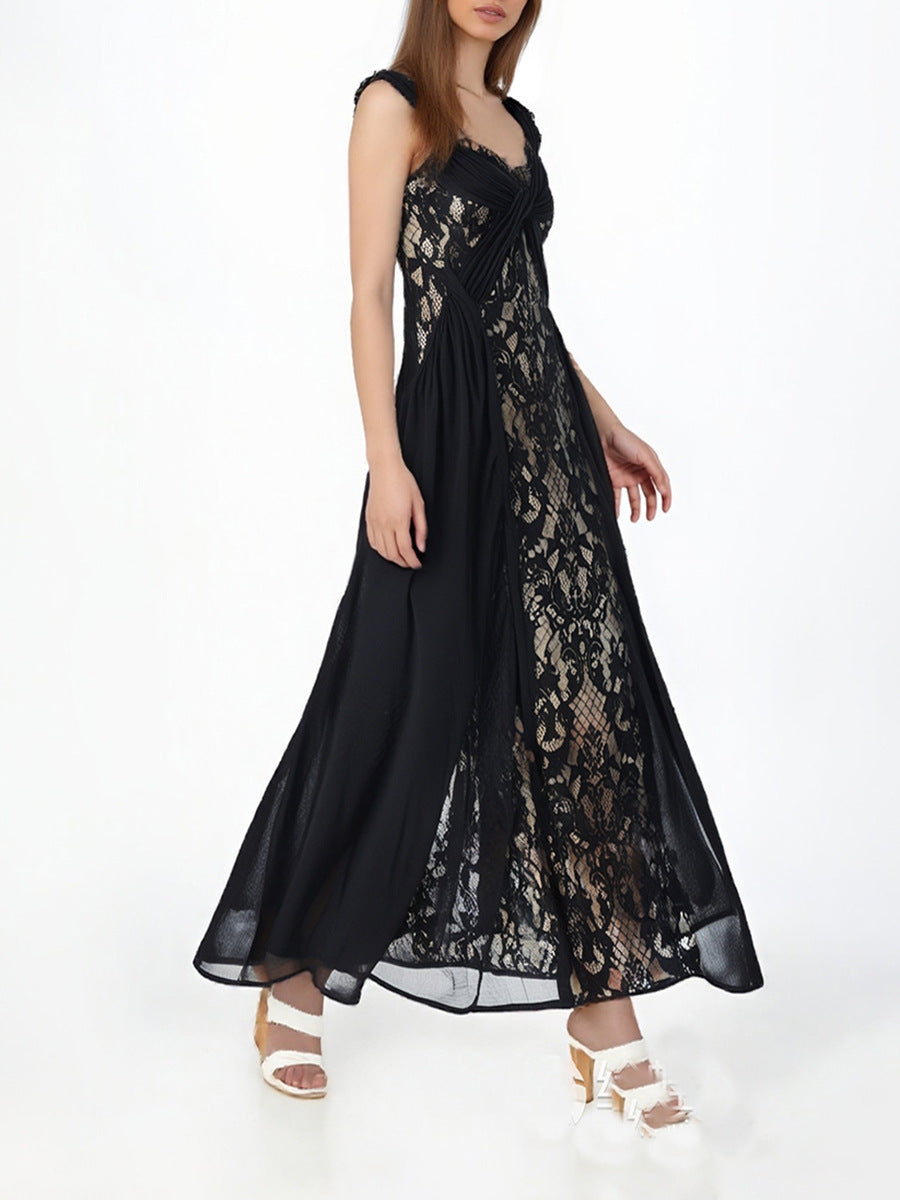 Robe Longue Dentelle Col V Sans Bretelles — Élégance Femme