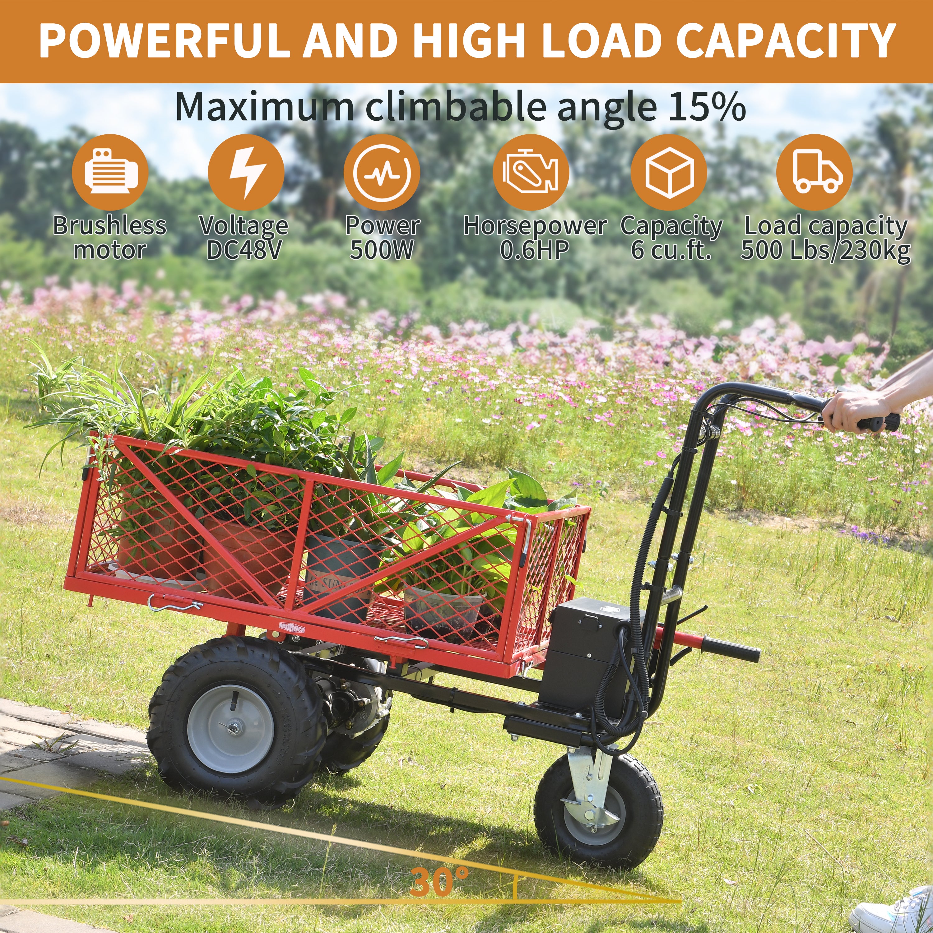 Brouette Électrique 500W 48V — Chariot Motorisé 500 lbs