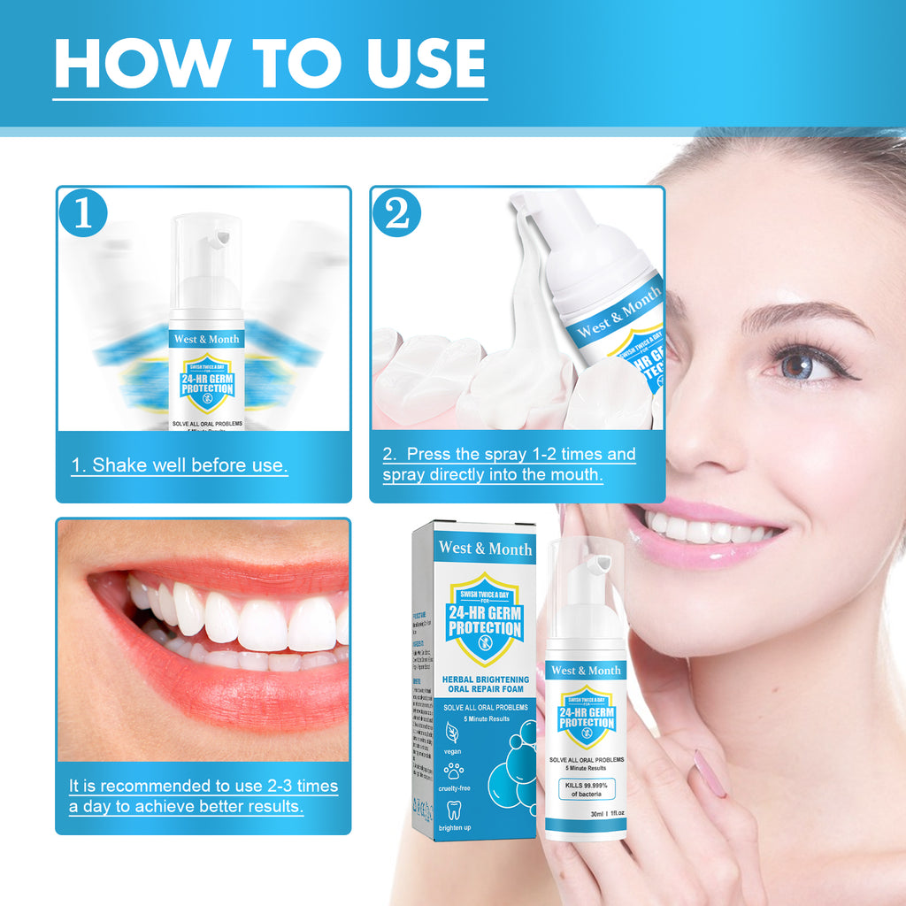 Mousse Buccale Herbal Blanchissante — Élimine Mauvaise Haleine & Taches Dents