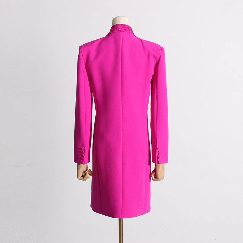Veste Tailleur Longue Strass Col Costume — Luxe Femme
