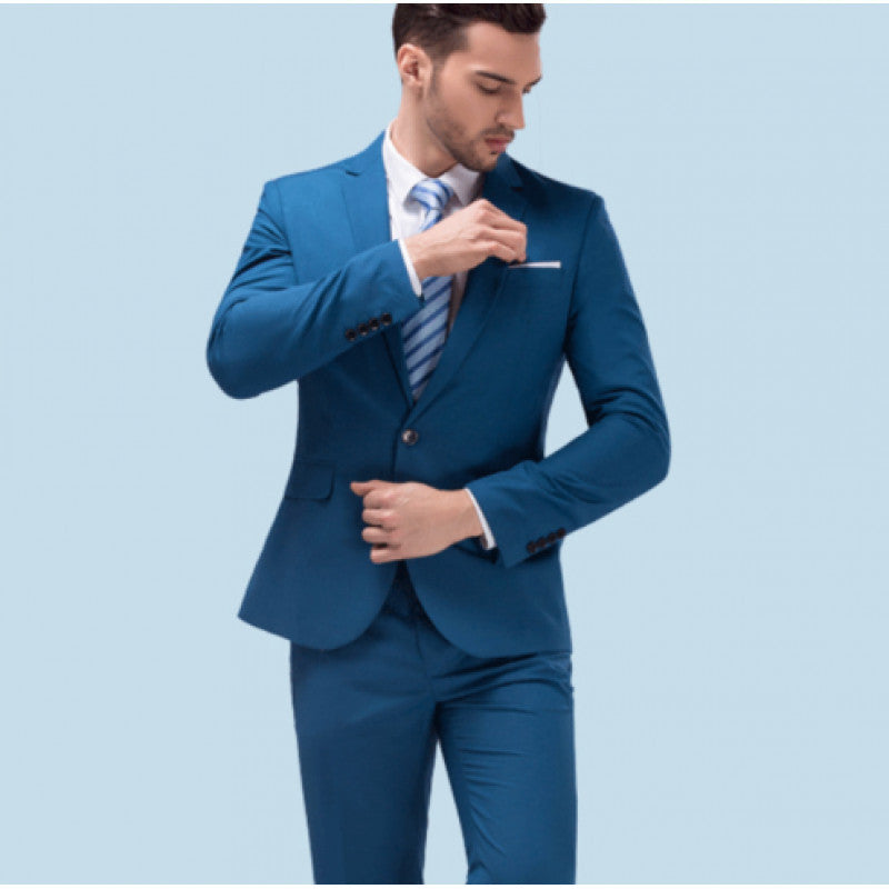 Men's Suit Set Youth Slim Fit Tuxedo Studio Groom Wear Korean Style Big Size Casual