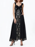 Robe Longue Dentelle Col V Sans Bretelles — Élégance Femme