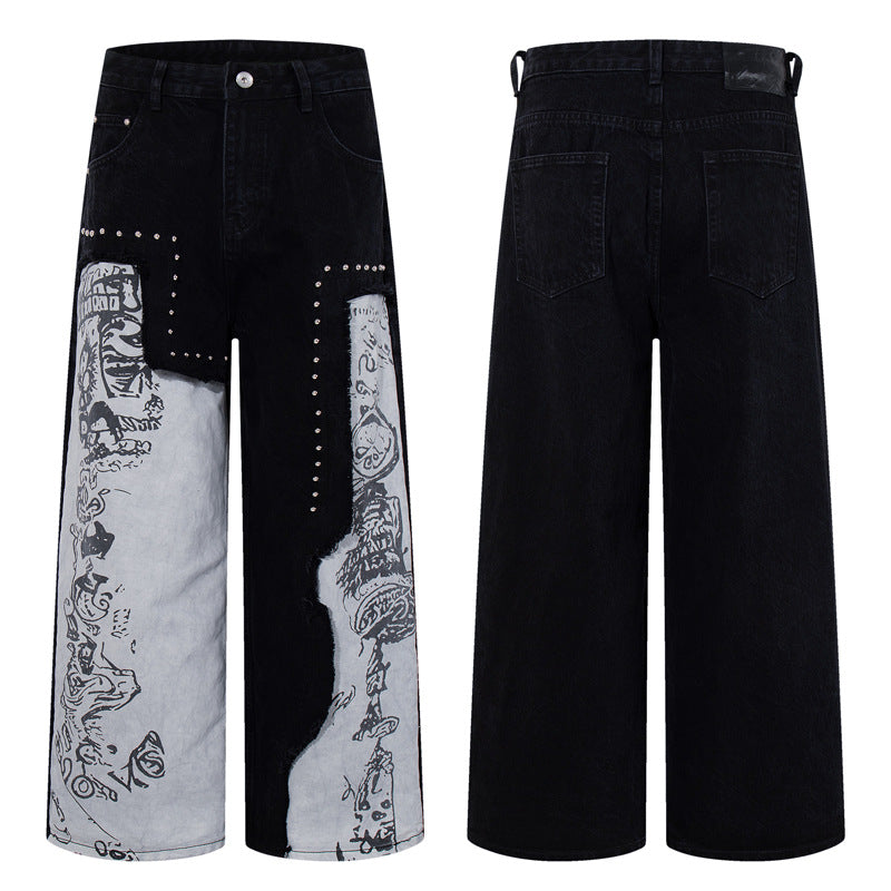 Jean Homme Graffiti Patchwork Perles — Style Street Fashion