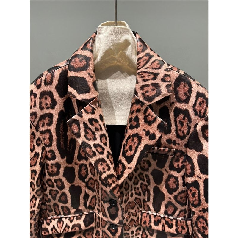 Veste Léopard Cuir Véritable Agneau — Style Impérial Femme