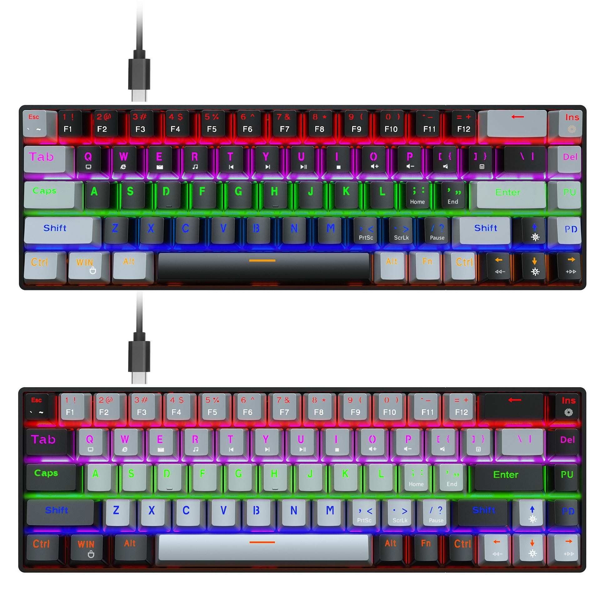 Clavier Mécanique Gaming 68 Touches RGB — Switch Bleu/Rouge