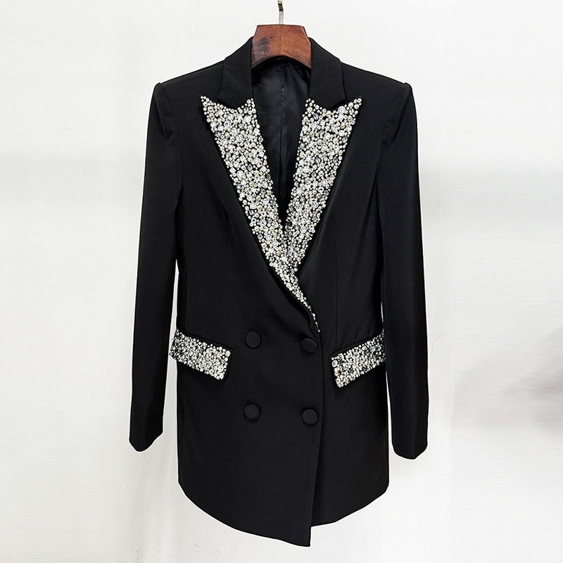Veste Tailleur Brodée Diamants — Couture Artisanale Premium