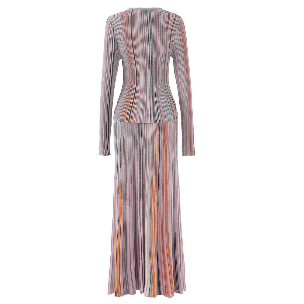 Ensemble Top Bouton & Jupe Élastique Manches Longues — Femme