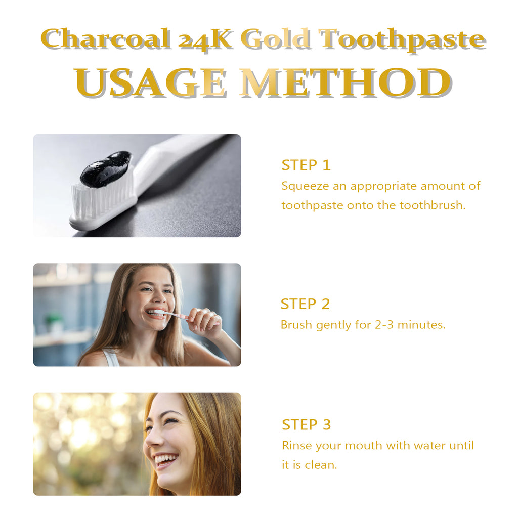 Dentifrice Charbon 24k Or EELHOE — Blanchiment Profond, Anti-Tartre & Haleine Fraîche