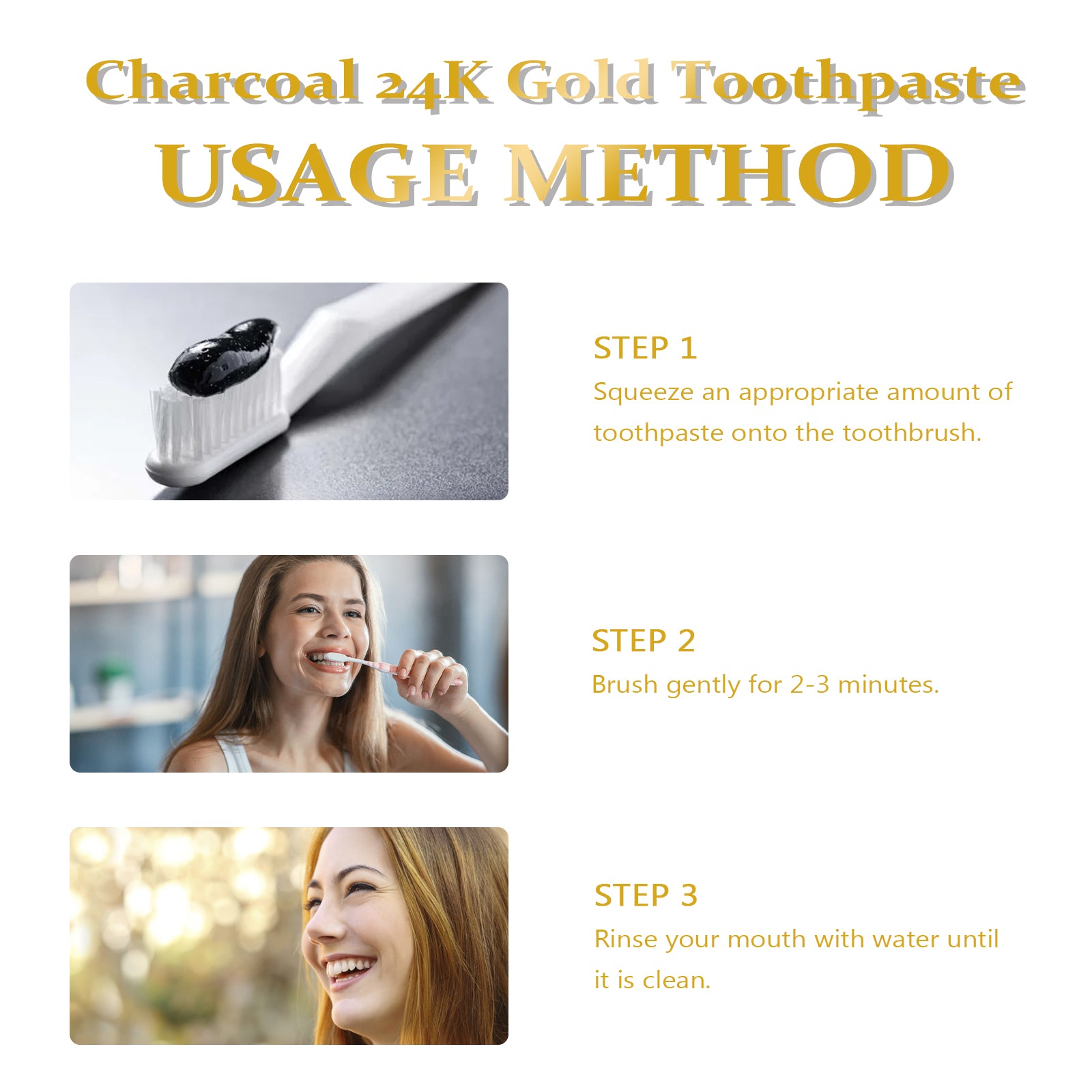 Dentifrice Charbon 24k Or EELHOE — Blanchiment Profond, Anti-Tartre & Haleine Fraîche