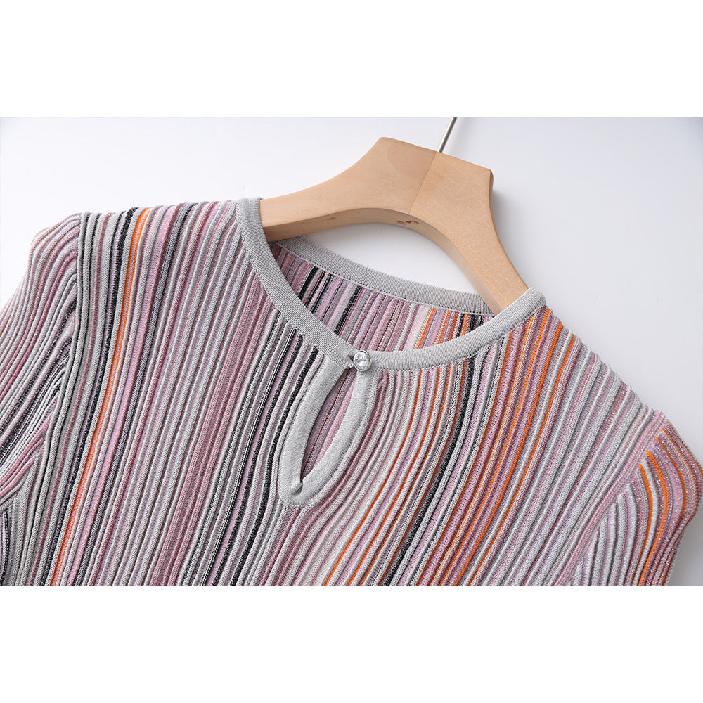 Ensemble Top Bouton & Jupe Élastique Manches Longues — Femme