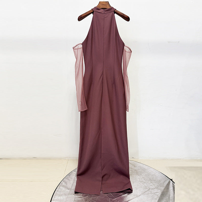 Robe Longue Mesh Transparent Perles — Style Soirée Femme