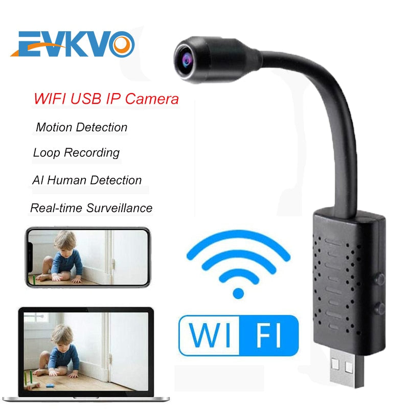 Caméra IP WiFi Mini EVKVO HD — Détection IA Surveillance 64G