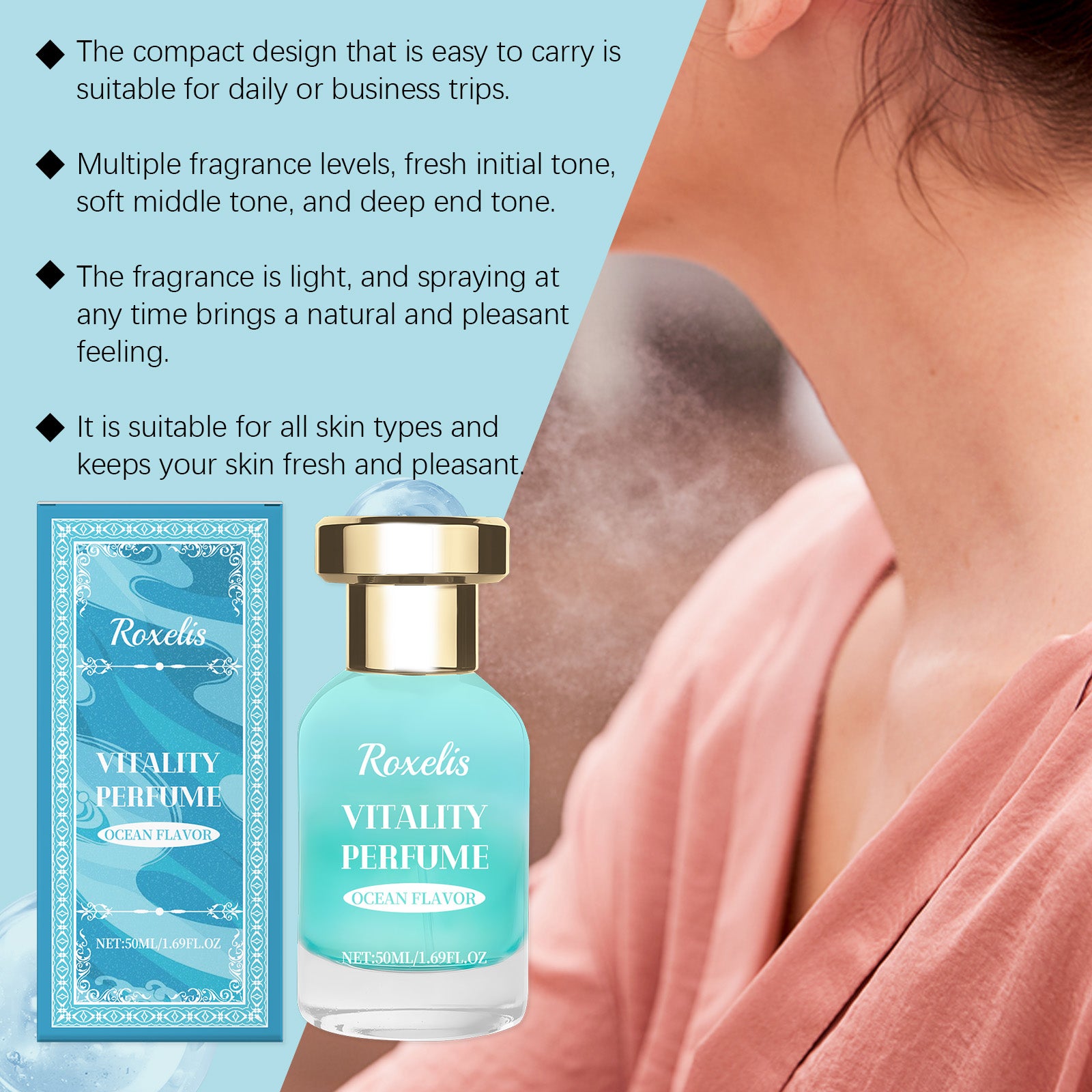 Parfum Niche Océan Roxelis — Fragrance Bleue Fraîche & Naturelle, Longue Tenue