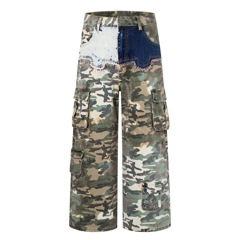 Jean Large Camouflage Patchwork Homme — Coupe Droite Street
