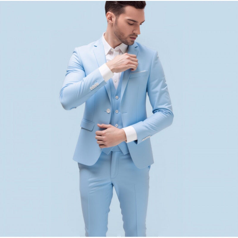 Men's Suit Set Youth Slim Fit Tuxedo Studio Groom Wear Korean Style Big Size Casual