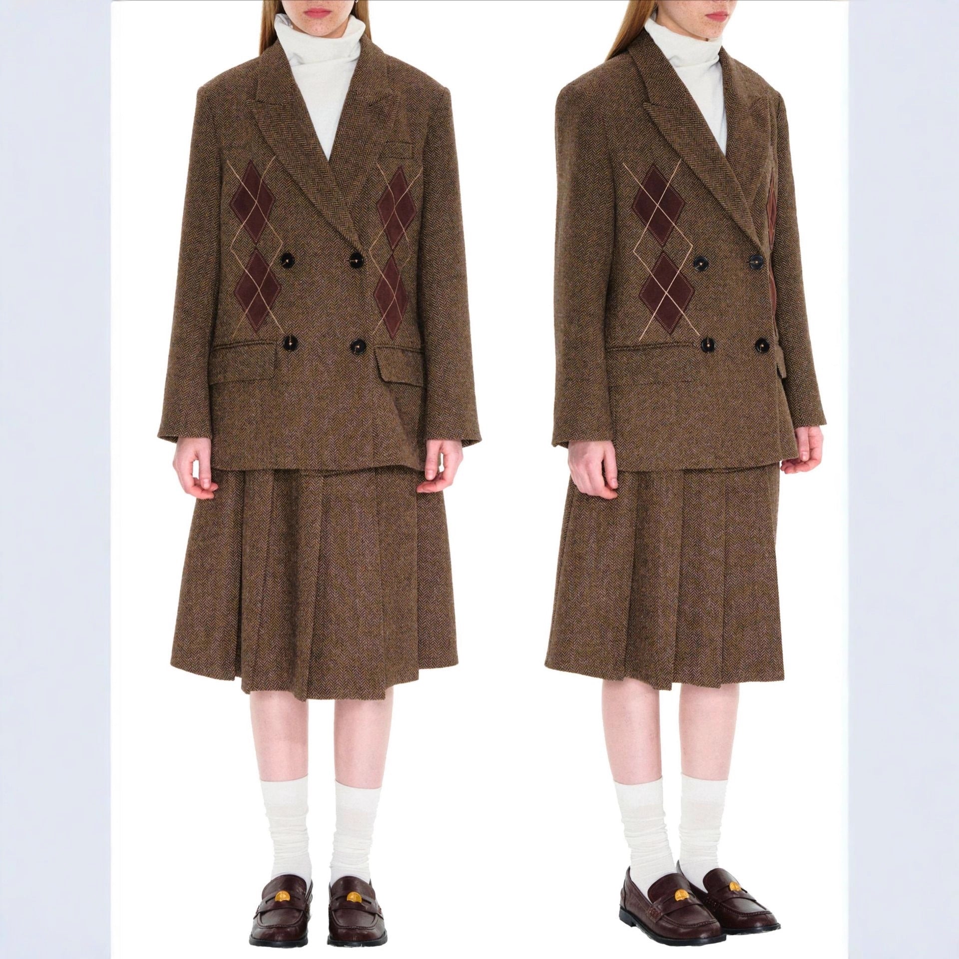 Ensemble Tailleur Matelassé Diamant & Jupe Plissée — Chic Hiver