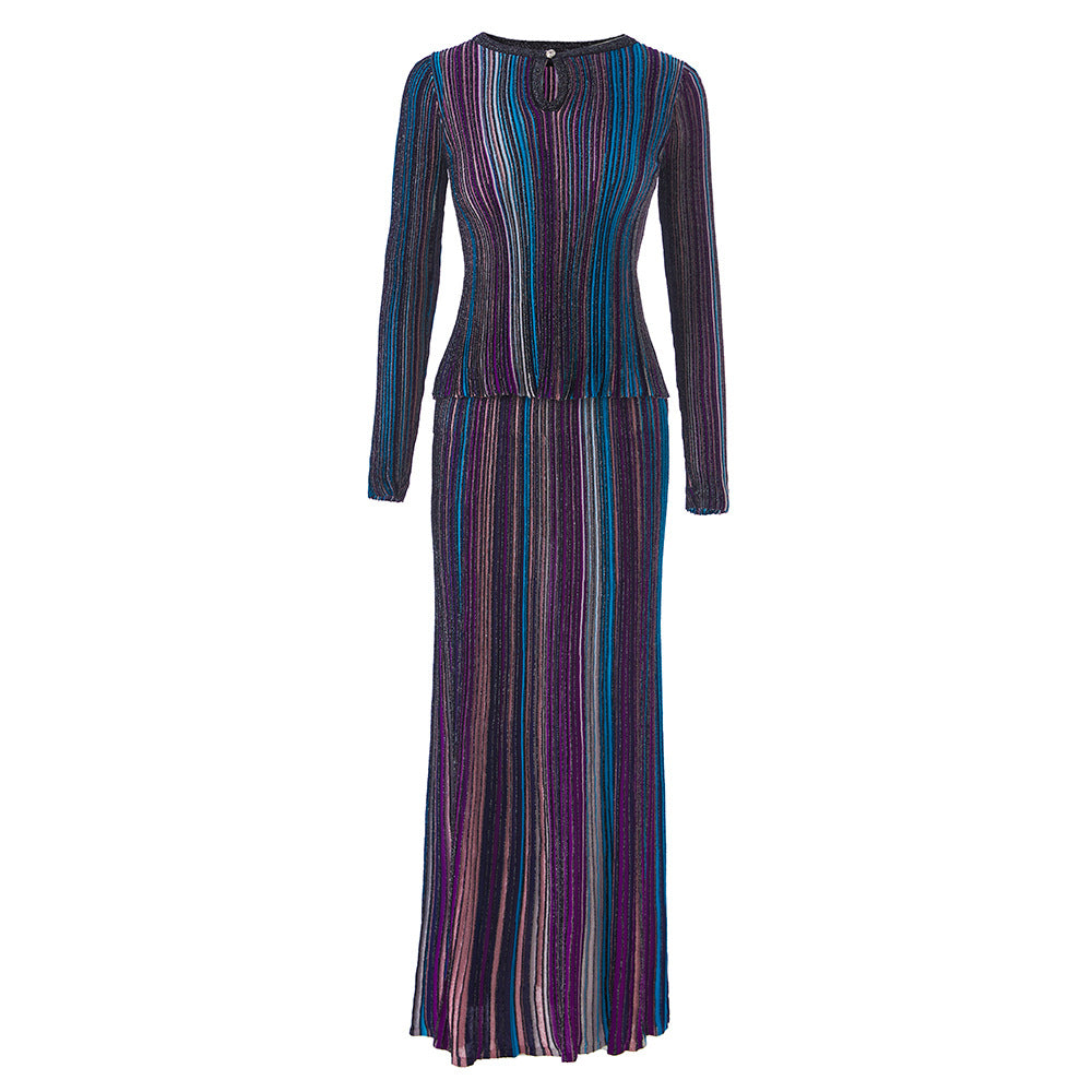 Ensemble Top Bouton & Jupe Élastique Manches Longues — Femme