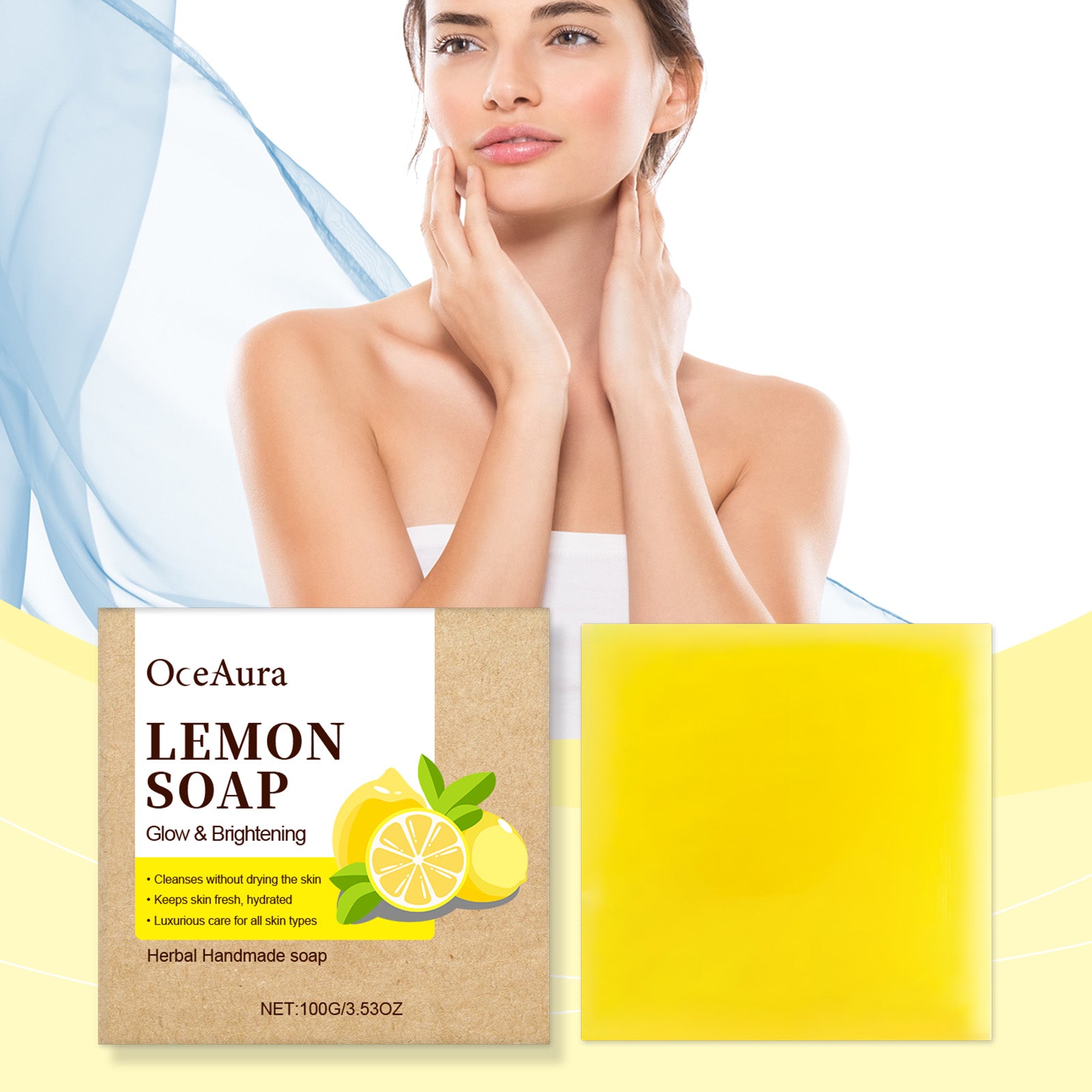 Savon Corps OceAura Citron & Vitamine C — Nettoyant Doux, Anti-Sébum & Éclaircissant