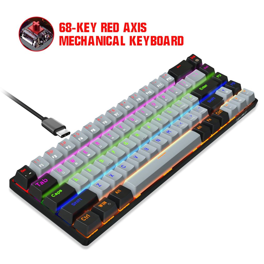 Clavier Mécanique Gaming 68 Touches RGB — Switch Bleu/Rouge
