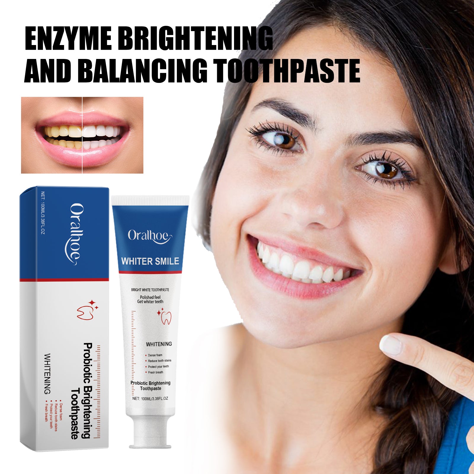 Dentifrice Enzyme Blanchissant — Anti-Taches Jaunes, Réparation Émail & Haleine Fraîche