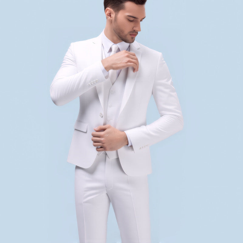Men's Suit Set Youth Slim Fit Tuxedo Studio Groom Wear Korean Style Big Size Casual