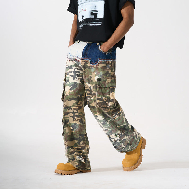 Jean Large Camouflage Patchwork Homme — Coupe Droite Street