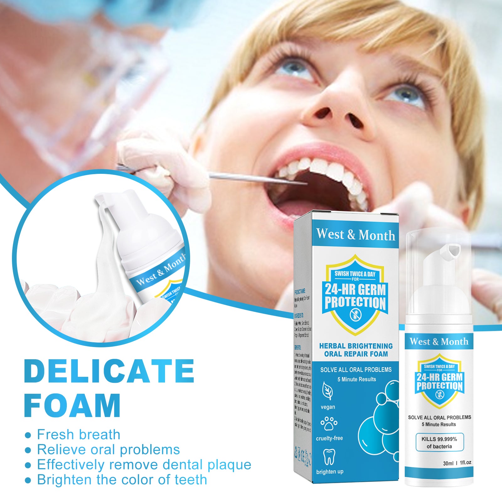 Mousse Buccale Herbal Blanchissante — Élimine Mauvaise Haleine & Taches Dents