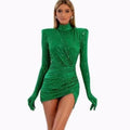 Robe Longue Sequins Verts Col Haut — Soirée & Performance