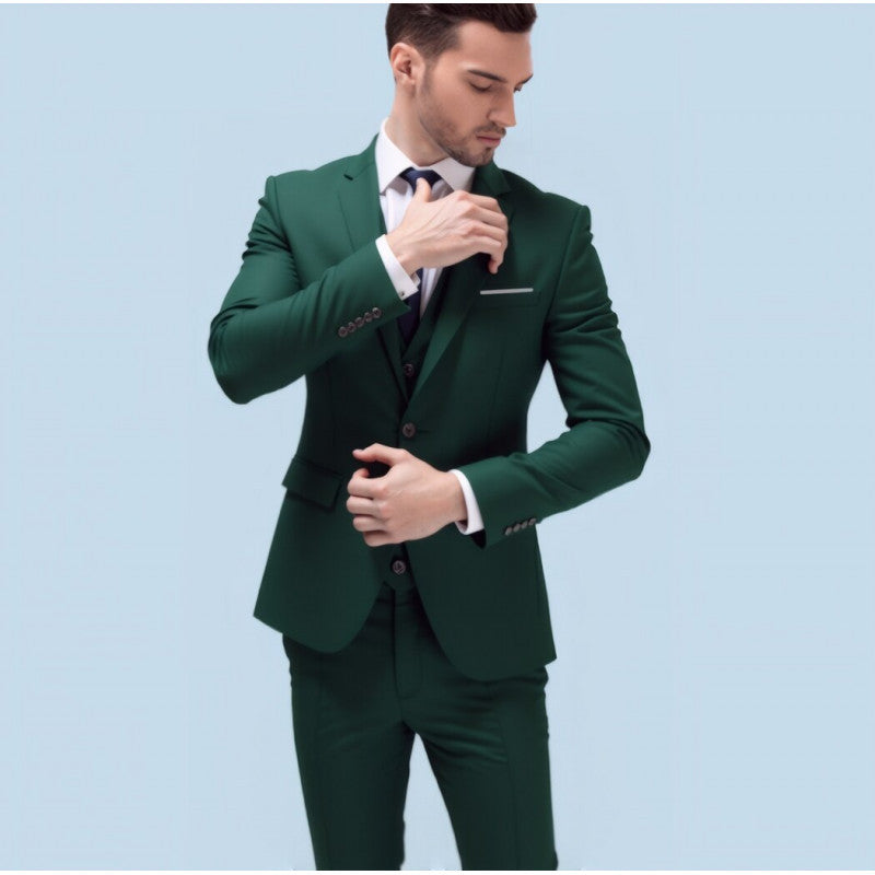 Men's Suit Set Youth Slim Fit Tuxedo Studio Groom Wear Korean Style Big Size Casual