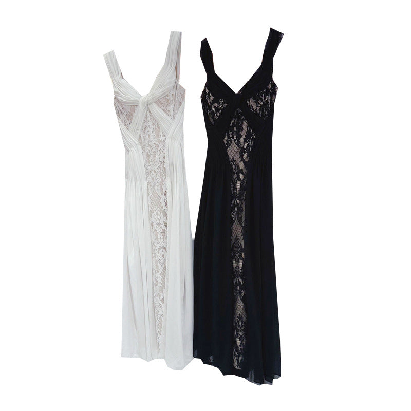 Robe Longue Dentelle Col V Sans Bretelles — Élégance Femme