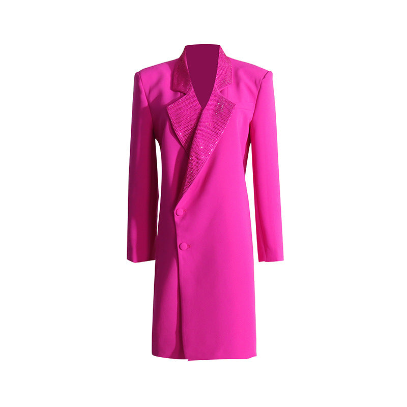 Veste Tailleur Longue Strass Col Costume — Luxe Femme