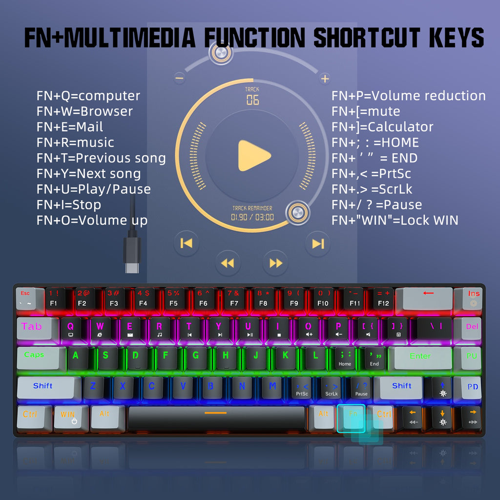 Clavier Mécanique Gaming 68 Touches RGB — Switch Bleu/Rouge