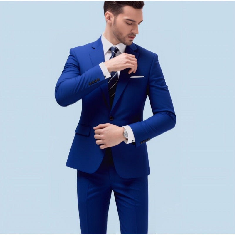 Men's Suit Set Youth Slim Fit Tuxedo Studio Groom Wear Korean Style Big Size Casual