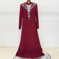 Robe Longue Mesh Strass Col V Patchwork — Glamour Femme