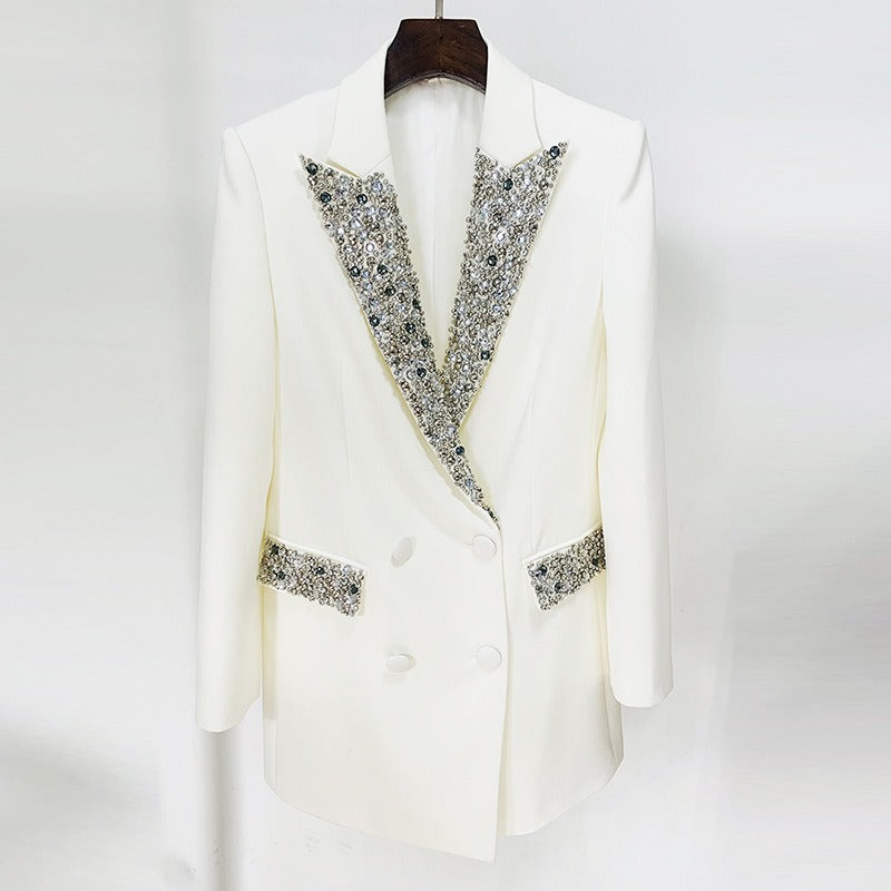 Veste Tailleur Brodée Diamants — Couture Artisanale Premium