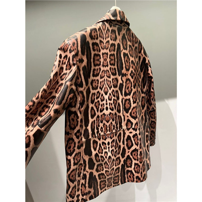 Veste Léopard Cuir Véritable Agneau — Style Impérial Femme
