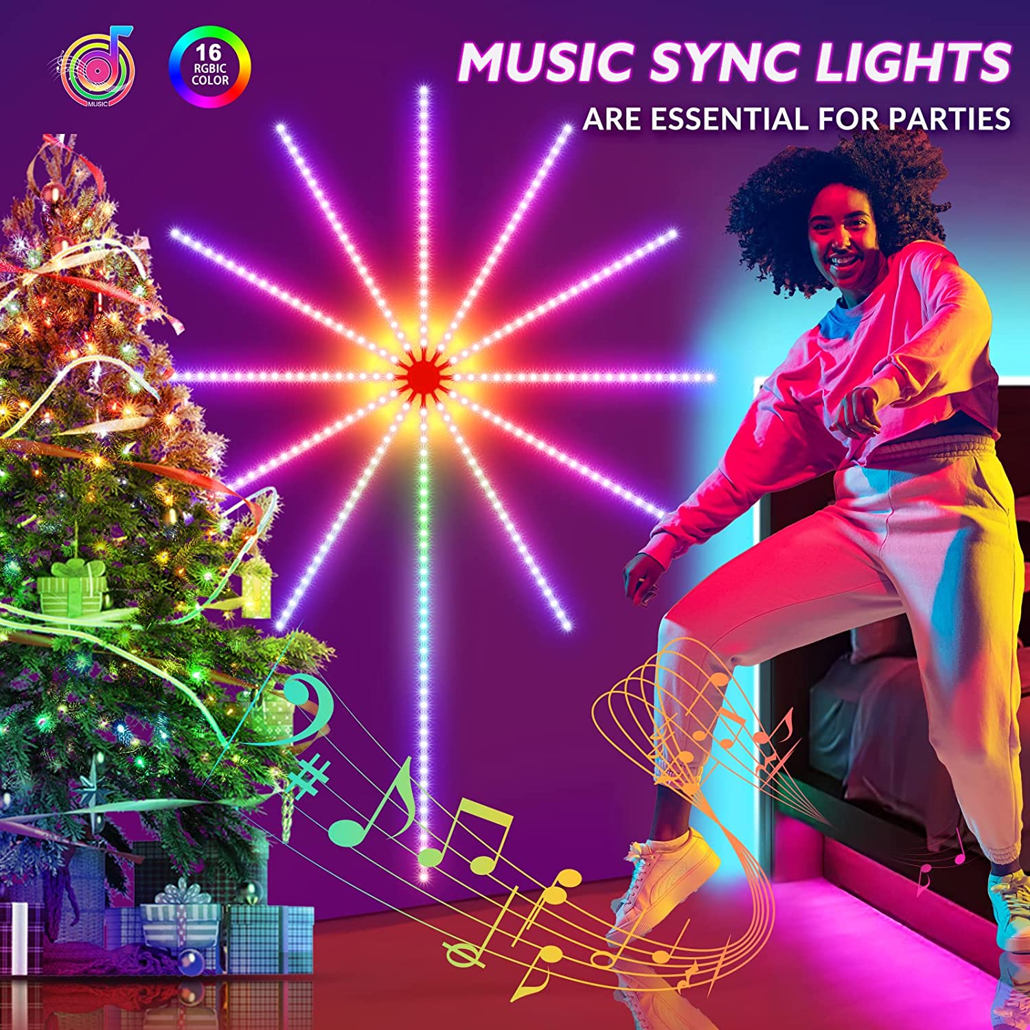 LED Fireworks Lights 24 Magic Color Bluetooth App Control Music Voice Control Atmosphere Decorative Lights