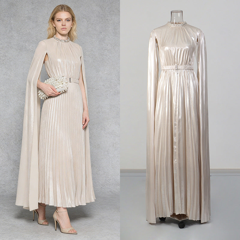 Robe Longue Strass Col Rond Manches Extra-Longues — Style Français