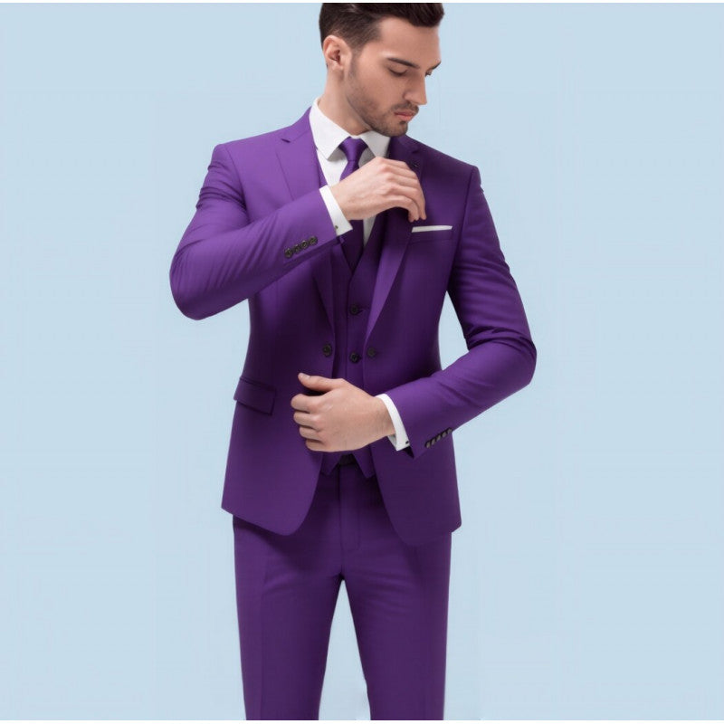 Men's Suit Set Youth Slim Fit Tuxedo Studio Groom Wear Korean Style Big Size Casual