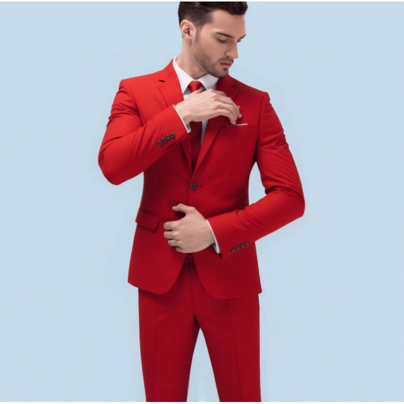 Men's Suit Set Youth Slim Fit Tuxedo Studio Groom Wear Korean Style Big Size Casual