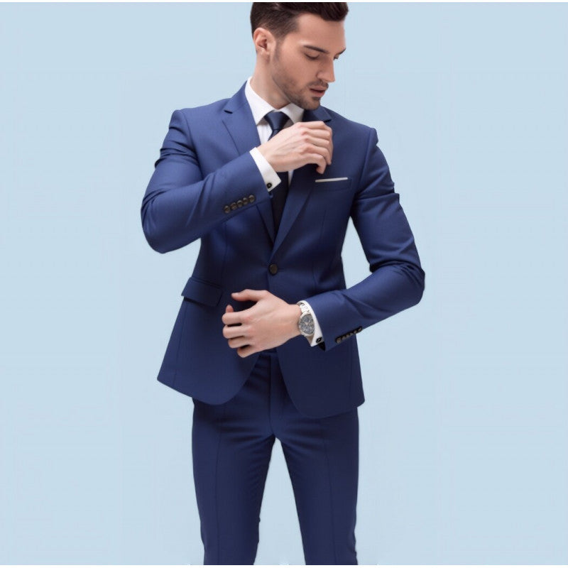 Men's Suit Set Youth Slim Fit Tuxedo Studio Groom Wear Korean Style Big Size Casual
