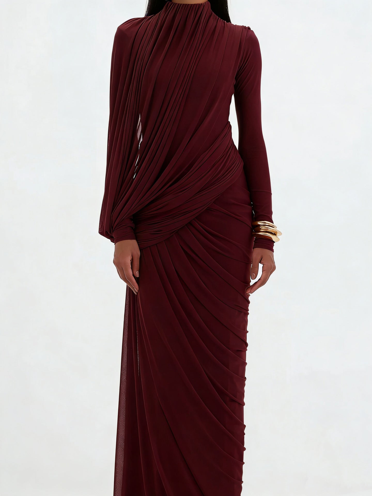 Robe Longue Plissée Taille Haute — Élégance Intemporelle
