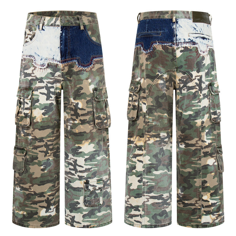 Jean Large Camouflage Patchwork Homme — Coupe Droite Street