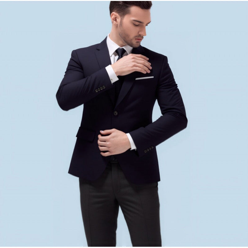 Men's Suit Set Youth Slim Fit Tuxedo Studio Groom Wear Korean Style Big Size Casual