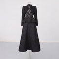 Ensemble Veste & Jupe Longue Motif Géométrique — Style Vintage